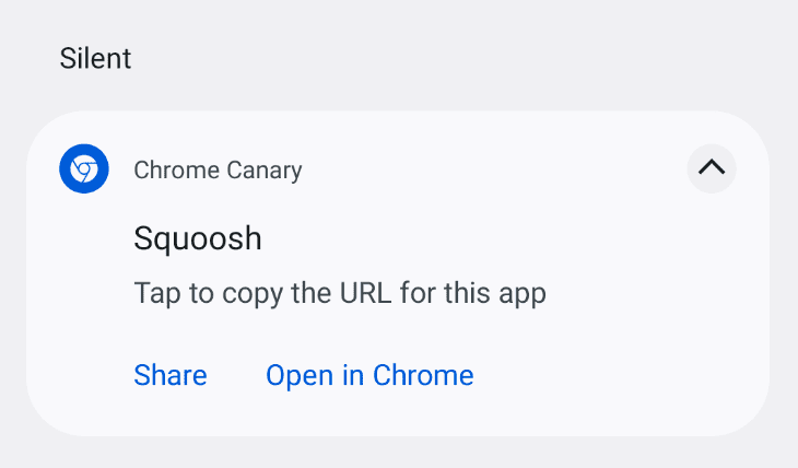 Notifikasi Android yang dirender oleh Chrome menunjukkan beberapa tindakan selama PWA aktif saat ini.