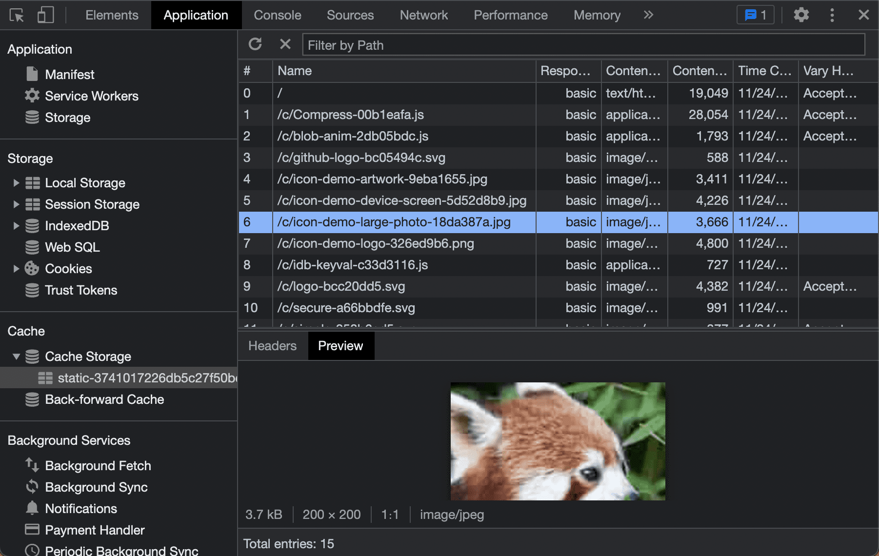Chrome DevTools에서 Cache Storage 콘텐츠를 디버깅합니다.