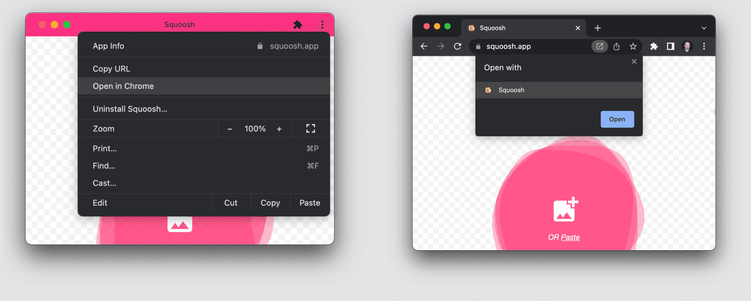 Przełączanie się między kartą przeglądarki a oknem PWA