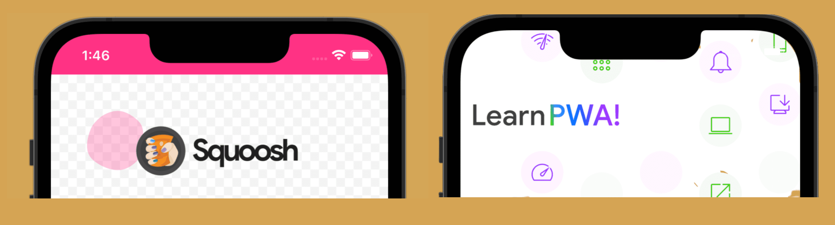 Bağımsız bir varsayılan davranış (sol) ve tam ekran bir iOS ekranı (sağ).