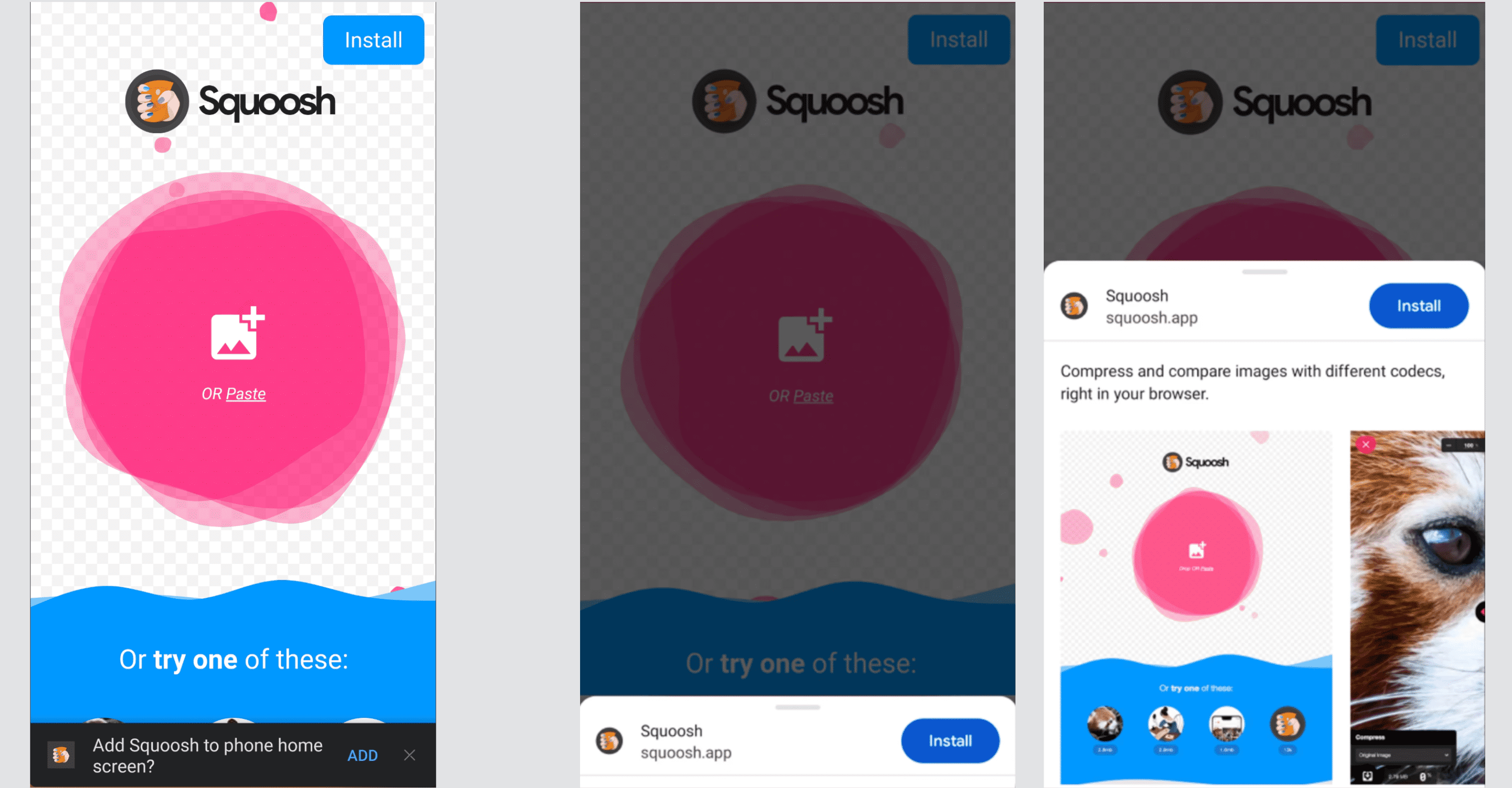 Mini pasek informacji i okno instalacji na Androidzie.