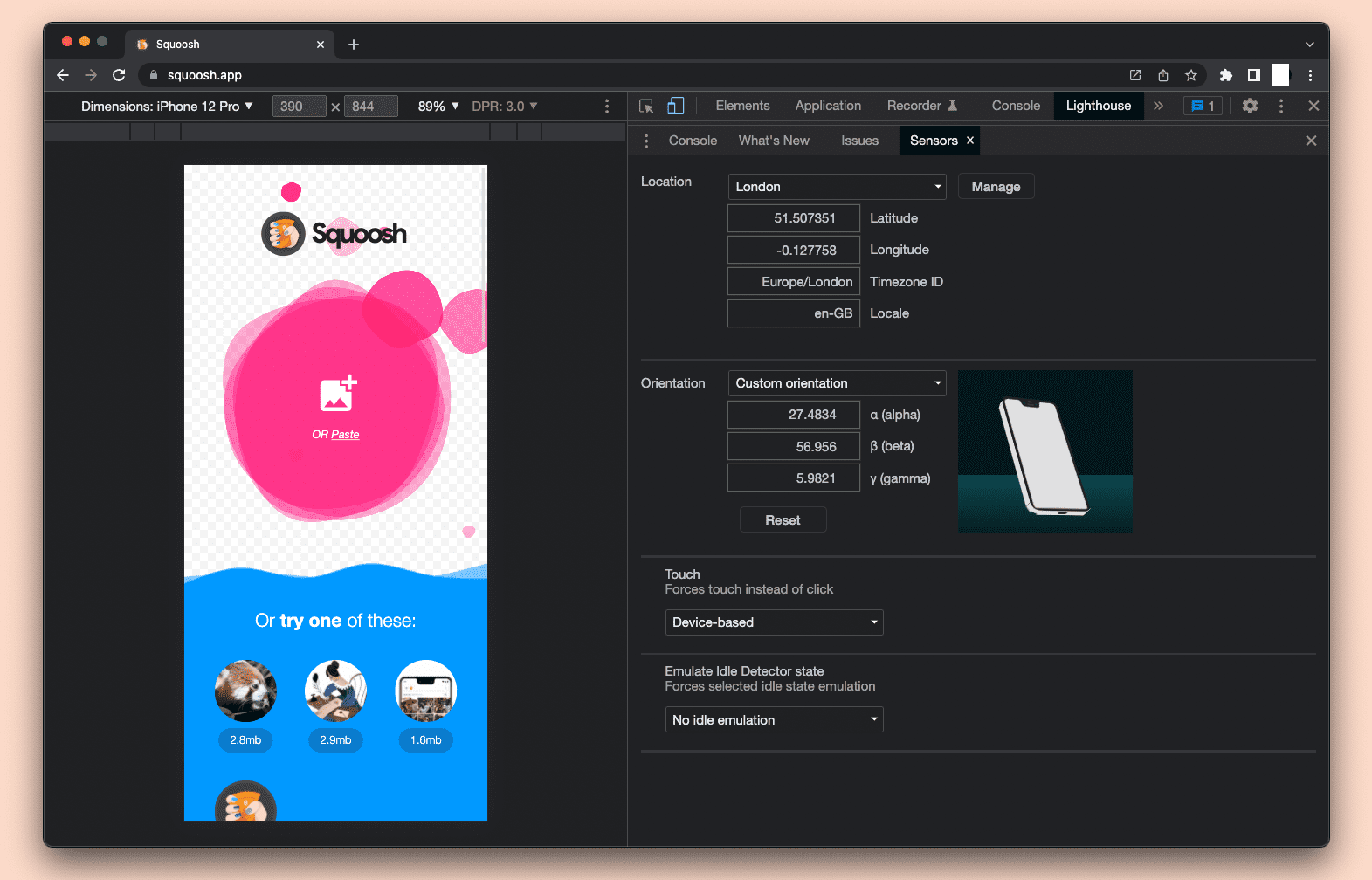 Chromium DevTools simulating mobile devices.