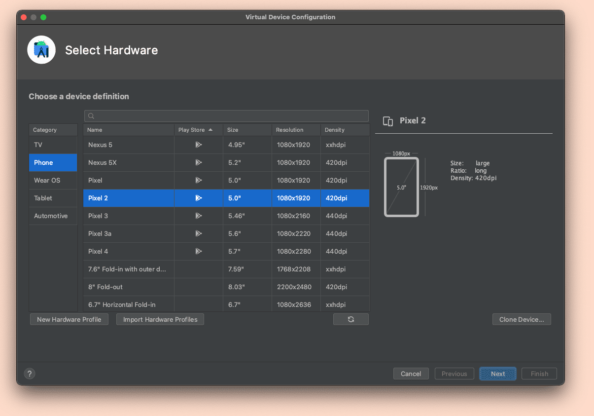 Crear AVD con un sistema operativo que incluya Servicios de Play