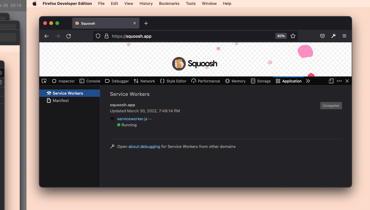 Herramientas para desarrolladores de Firefox para Service Worker y manifiesto