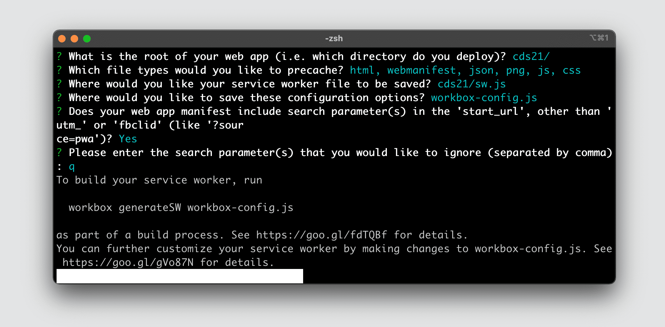 Workbox CLI in action in a terminal