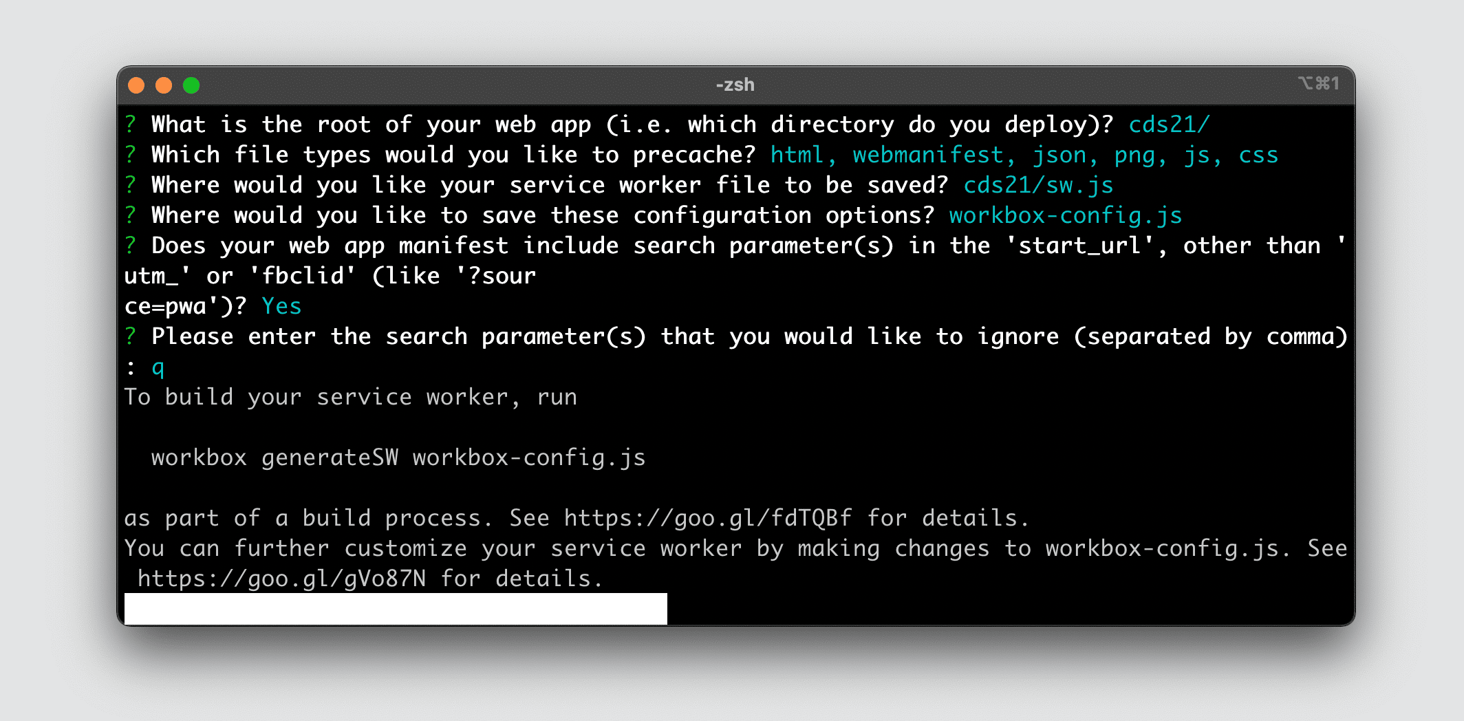 Workbox-CLI in Aktion in einem Terminal