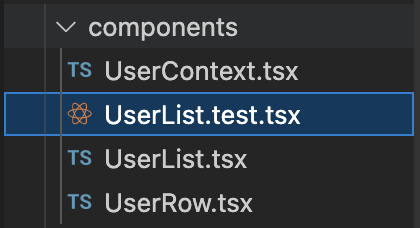 ファイルのリストが
UserList.tsx や UserList.test.tsx などのディレクトリを作成します。