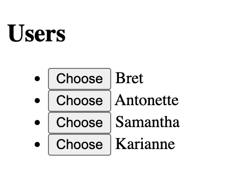 Uma lista de nomes com um botão &quot;Escolher&quot; ao lado de cada um.