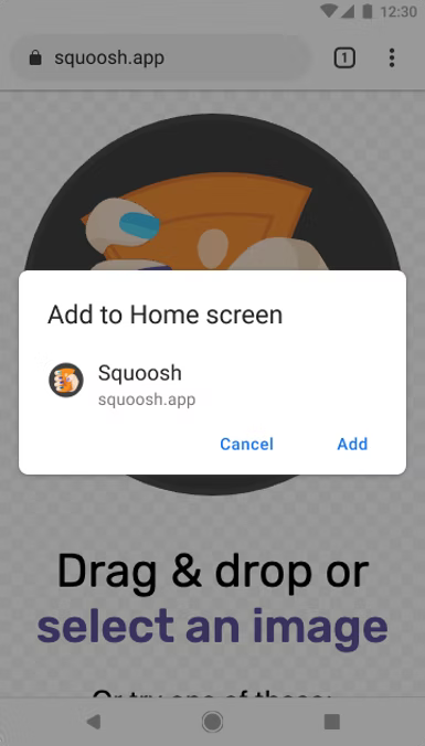 The browser default install dialog for mobile.