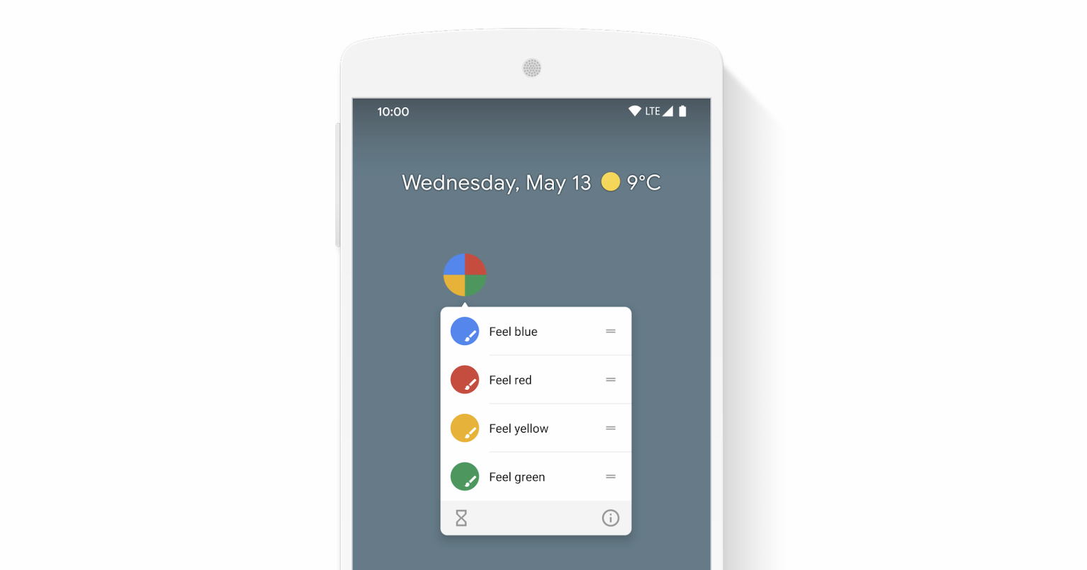 Otwarte menu skrótów do aplikacji na urządzeniu z Androidem.